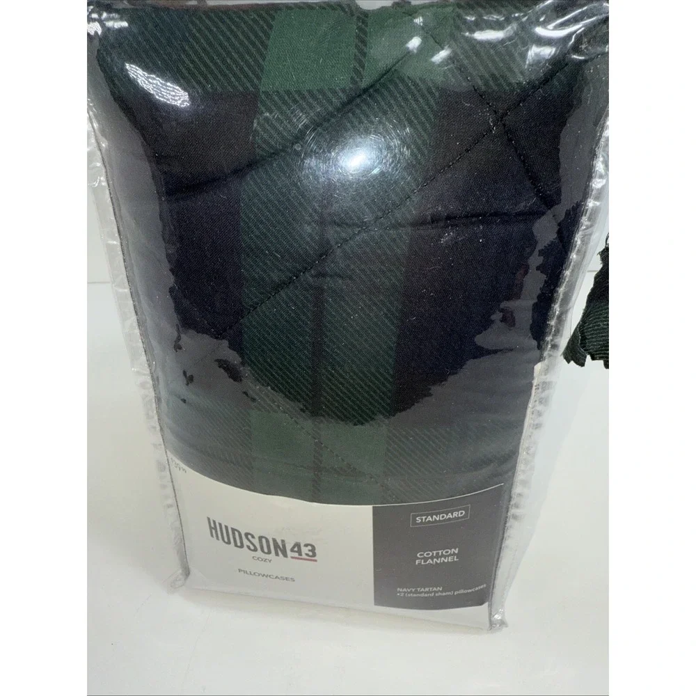 Hudson 43 Cozy 2‎ Pack Navy/GRN Tartan Standard Sham Cotton Flannel Pillowcases